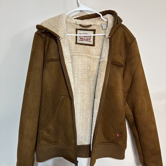 Levi's Mens Hooded Lined Sherpa Lined Midweight Faux Shearling Coat Sz Large Men - Picture 3 of 14